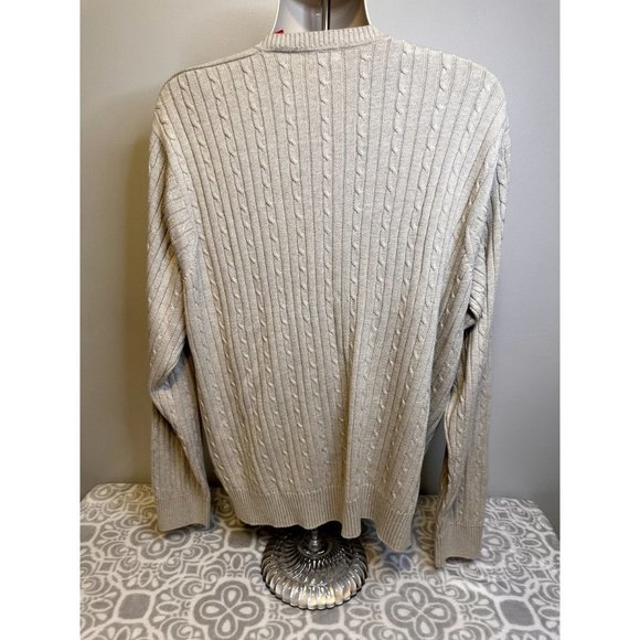 Izod 100% Cotton Beige V-Neck Cable Knit Sweater, NWT, Mens XL, $65 Retail - Picture 4 of 14